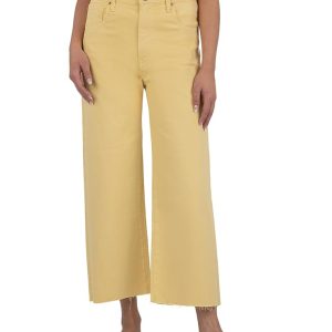 Gwen High-Rise Wide Leg Raw Hem 5 Pockets Zipper Fly